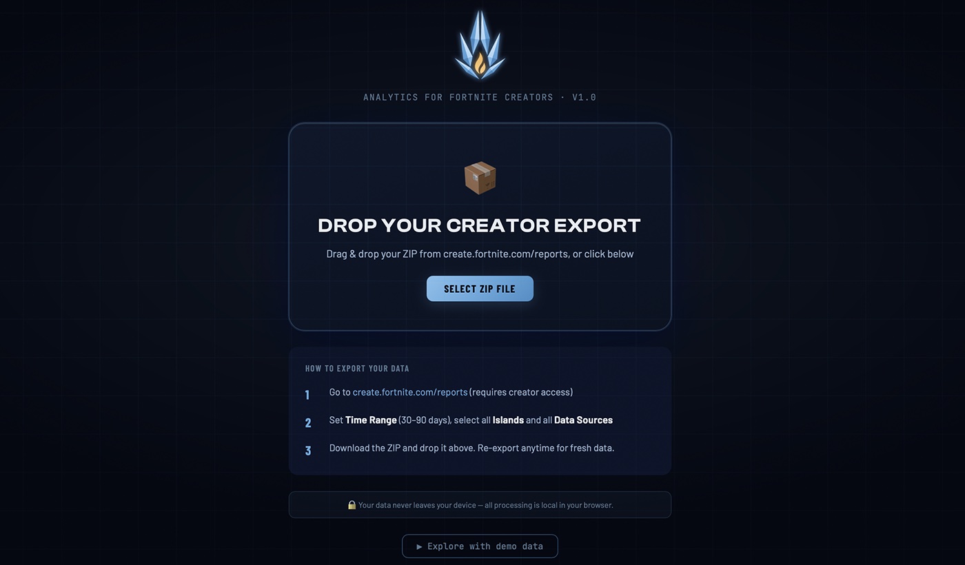Frozen Lantern Analytics upload screen